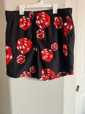 NovaMEN BY Fashion Nova, Black Swim Trunks with Red Dice Print